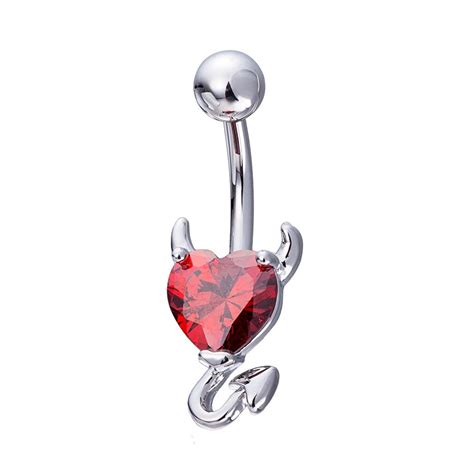2017 New Design Demon Heart Red Crystal Navel Piercing Cute Fashion