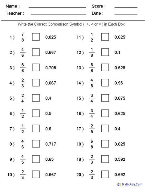 Decimal And Fraction Equivalents Worksheet Decimal Worksheets