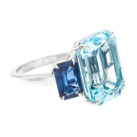Natural Aquamarine Sapphire Platinum Three Stone Ring For Sale At 1stdibs