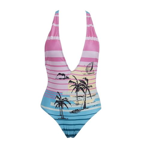 Itfabs Summer Hawaii Women Beach One Piece Swimsuit Tankini Bikini Swimwear Bathing Suit