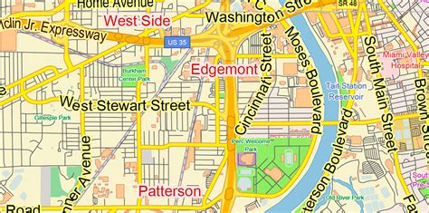 Dayton Springfield Ohio Us Map Vector Exact City Plan Low Detailed