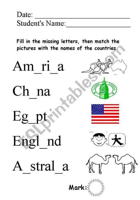 english worksheets countries