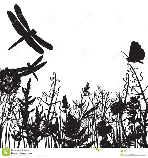Black And White Silhouettes Of Nature Stock Vector