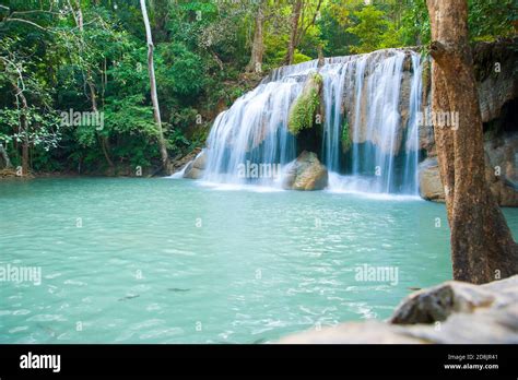 Beautiful Erawan Waterfalls Cascading Through The Forest Erawan