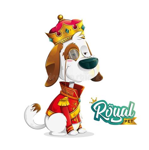 Cartoon Dog Sitting Dressed Up As King With Crown Stock Illustration