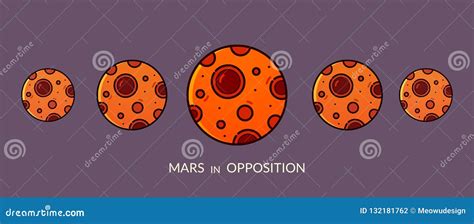 Planet Mars In Opposition Linear Vector Illustration Stock Vector