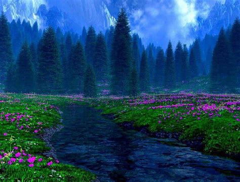 3840x2160px 4k Free Download Blue Mountain Stream Blue Purple