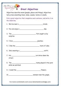 Kinds Of Adjectives Worksheets For Grade 2 Adjectiveworksheets Net