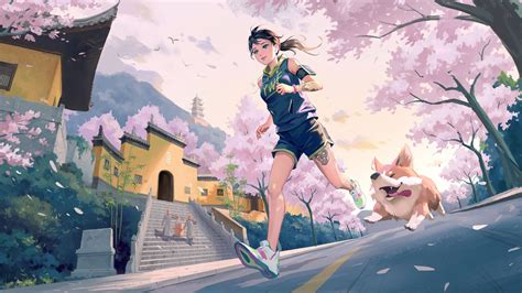 Download Anime Dog Running Wallpaper