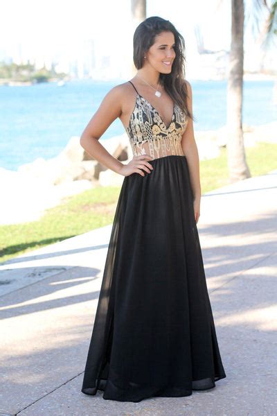 Black And Gold Maxi Dress With Criss Cross Back Maxi Dresses Saved