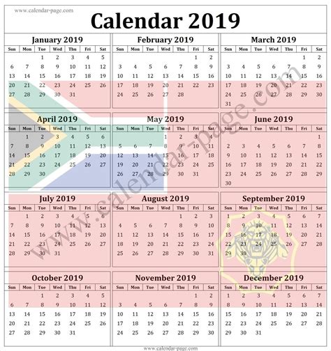 South African Calendar With Public Holidays Calendar Template Printable