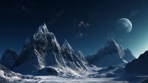 Mountains Snow Mountain Natural Landscape Starry Sky Decoration Moon