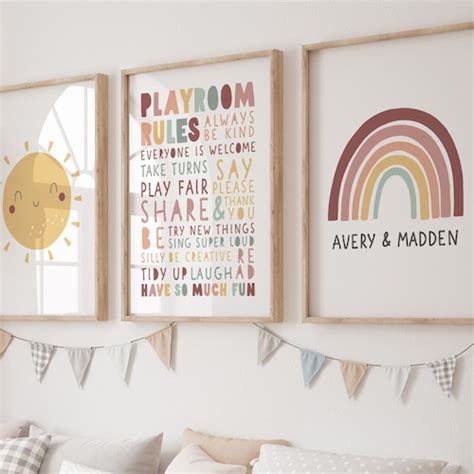 Playroom Wall Art Set Of 3 Printable Art Monochrome Playroom Etsy