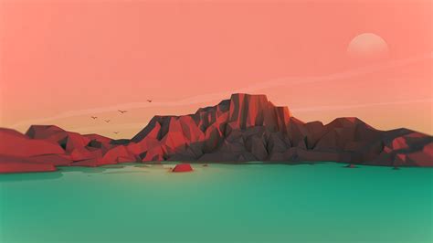 Sunset Digital Art Mountains Low Poly Wallpapers Hd Desktop And