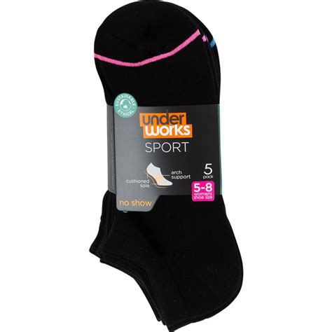 Underworks Womens Sport No Show Socks 5 Pack Black Size 9 11 Big W