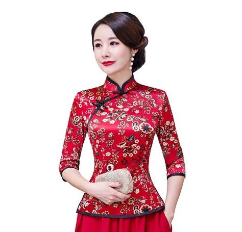 Shanghai Story Floral Cheongsam Shirt Qipao Top 34 Sleeve Chinese
