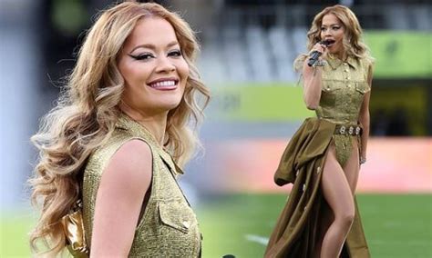 Rita Ora Puts On A Leggy Display In A Shimmering Khaki Bodysuit As She