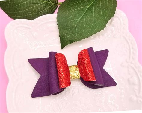 Purple Faux Leather Hair Bows Gold Hair Bows Purple And Red Etsy Uk