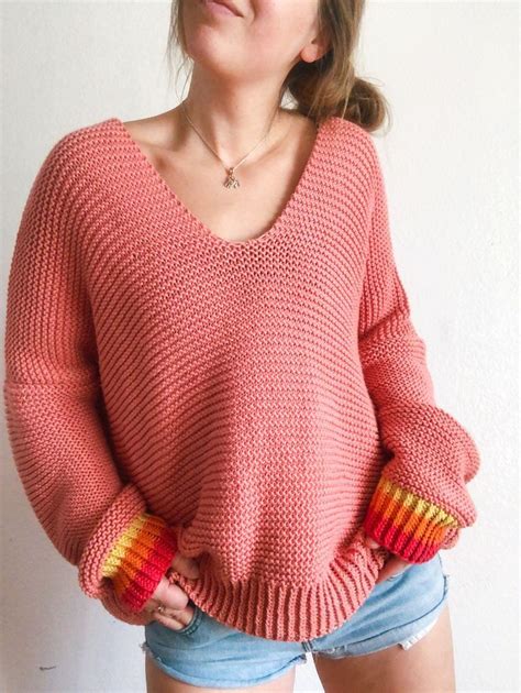 Knitting is awesome has a free pattern and a tutorial video explaining how to customize your bra top to fit your own style preferences. Babs Sweater Cotton Pullover v neck knitting pattern ...