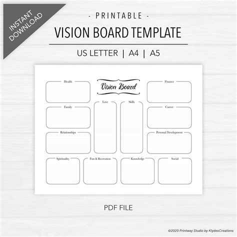 Vision Board Template Printable For Bullet Journal Or Etsy Vision