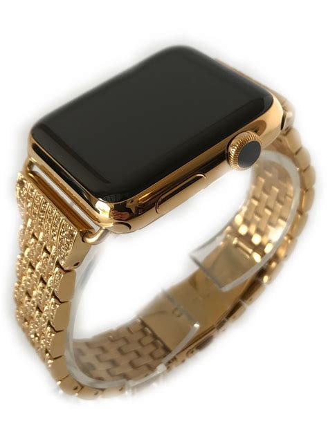 24k Gold 42mm Apple Watch 24k Gold Links Band With Diamond Rhinestone