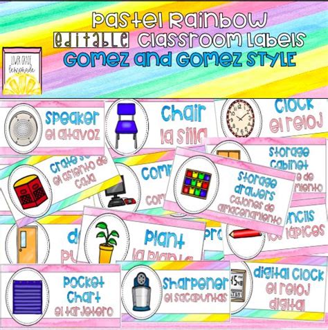 Editable Pastel Rainbow Gomez And Gomez Dual Language Classroom Labels Classroom Language