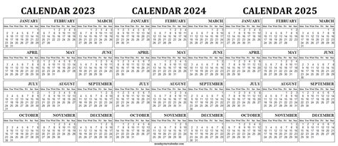 Free Printable Calendar 2023 2024 2025 Blank Three Year Calendar