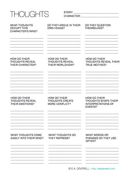 Character Thoughts Writing Worksheet Wednesday