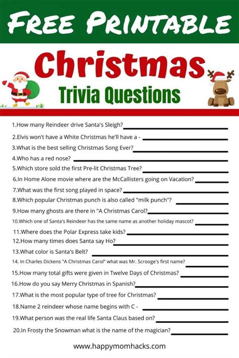 Printable Christmas Quiz With Answers Pdf For Adults Printable Online