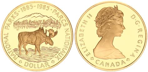 Kanada 1 Dollar 1985 100 Jahre Nationalparks Elch Proof Vergoldet Ma