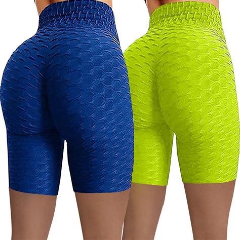 2 Pack Booty Shorts Womens Summer Sexy Bubble High Waisted Yoga Shorts Butt