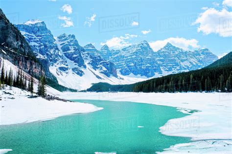 Moraine Lake In Winter Banff National Park Canada Stock Photo