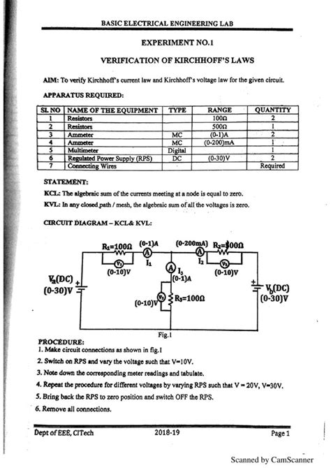 Experiment 1 Verification Of Kcl And Kvl For Dc Circuits Basic