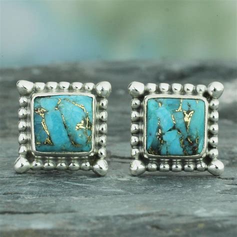 Composite Turquoise Stud Earrings Magical Blue Turquoise Stud
