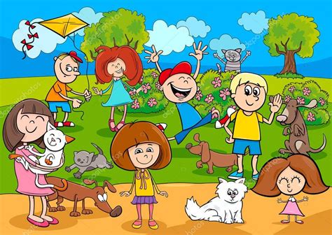 Animado Personas En El Parque Niños De Dibujos Animados