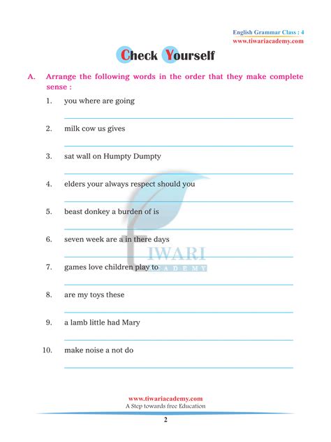 Cbse Ncert Class 4 English Grammar Chapter 1 The Sentence In Pdf