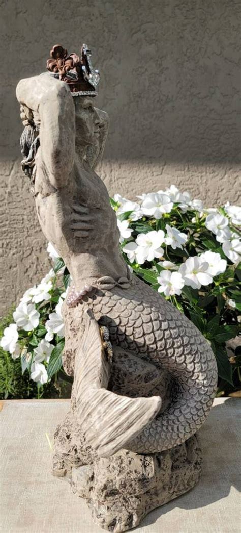 Merman Statue With Crown Xl Statue With Vintage Coastal Etsy