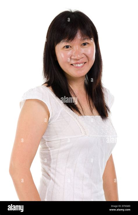Asian Mature Woman Smiling Happy Portrait Beautiful Mature Middle Aged Chinese Asian Woman