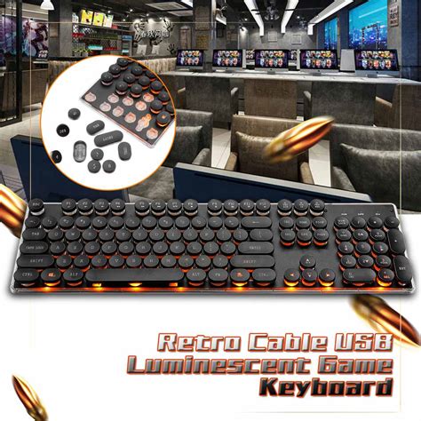 Steampunk Retro Gaming Keyboard Russian English Layout Round Keycap