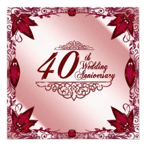 40th Wedding Anniversary Invitation 13 Cm X 13 Cm Square Invitation