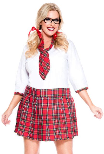 Plus Size Nerdy School Girl Red Plaid Costume Ebay