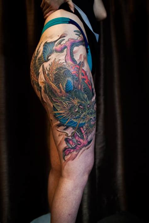 Thigh Dragon Tattoo Chronic Ink