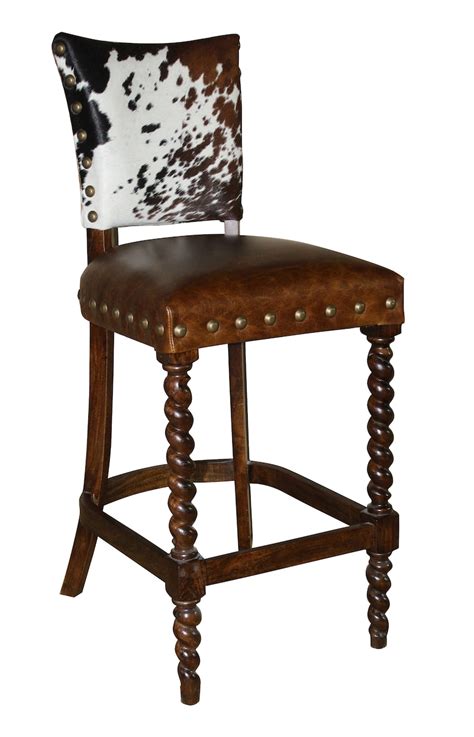 Barley Twist Cowhide Bar Stool Camel Color Leather Seat 4 Etsy