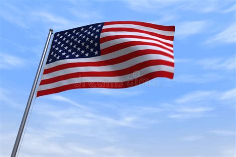 Cgi Isolated Usa Flag Waving On A Blue Sly Close Up Of United States