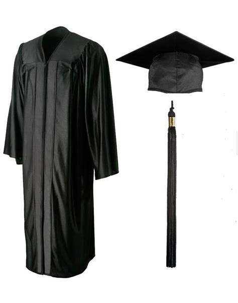 Standard Graduation Gown Sets Shiny Black Cap Tassel Included