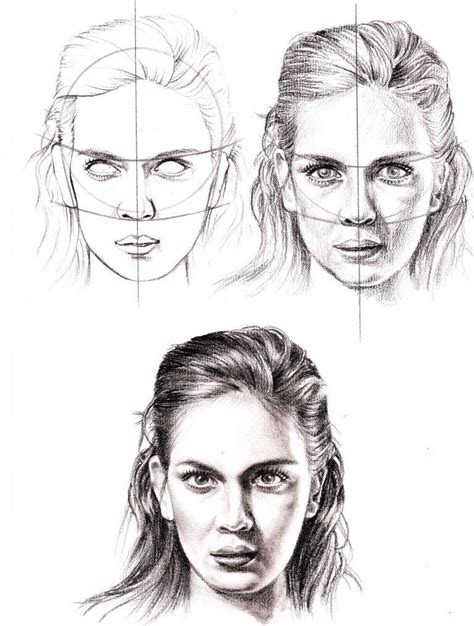 Three Different Types Of Female Faces With The Same Drawing Technique