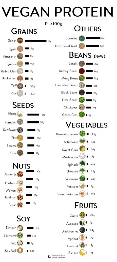 Vegan Protein Sources Chart Provides Grams Of Protein Per 100g