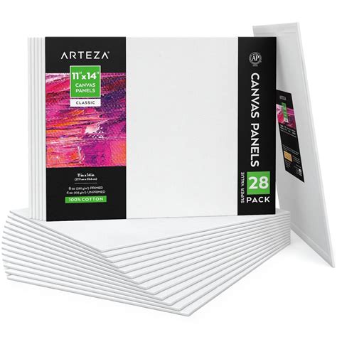 Arteza Canvas Panels Classic White 11x14 Blank Canvas Boards For