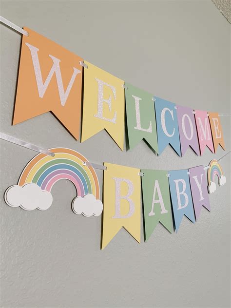 Welcome Baby Banner Baby Shower Banner Rainbow Baby Shower Etsy