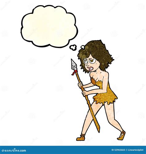 Cartoon Cave Girl With Thought Bubble Stock Illustration Illustration